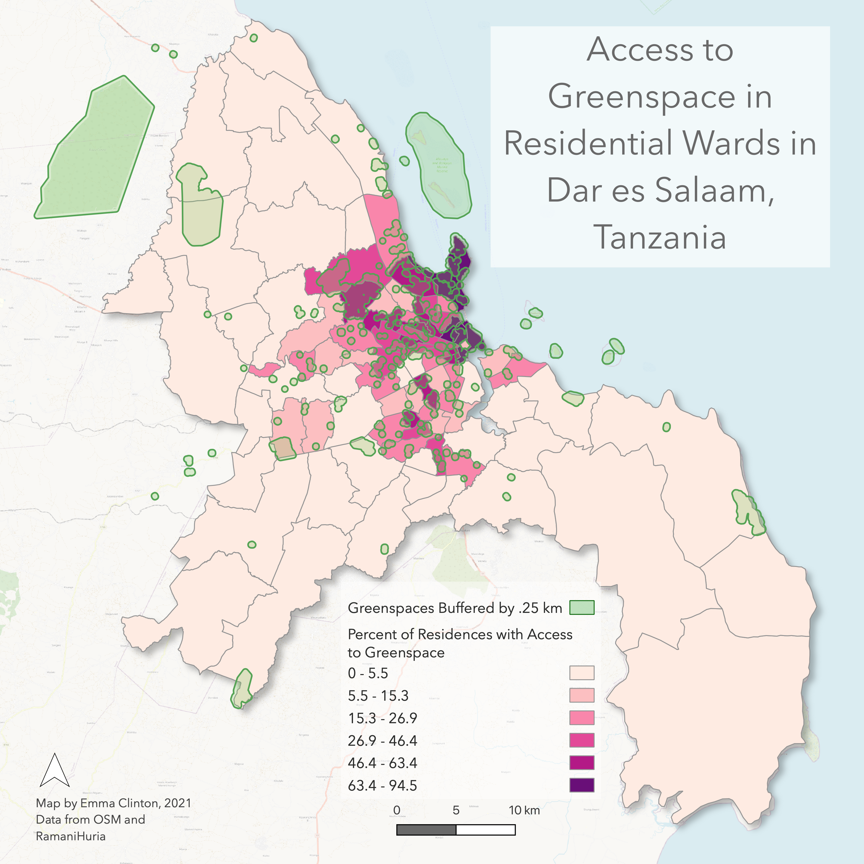 Percent of Residences with Access to Greenspace by Ward